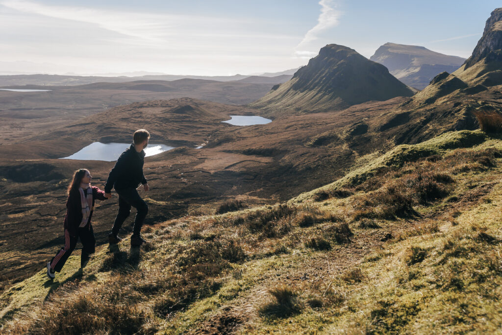 couple at the quairang after Planning a Proposal on the Isle of Skye